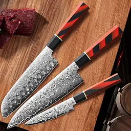 Набір ножів 3 шт із дамаської сталі Damascus DK-DMS 1300 red - мініатюра 2