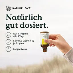 Вітамін D3 NATURE LOVE 1000 (50 мл рідини), лабораторно-протестована формула 5000 МО на краплю, в олії МСТ з кокосу, вітамін D, в - мініатюра 4