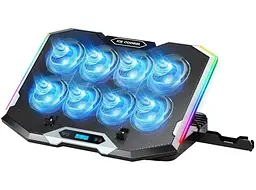 Охолоджувальна підставка для ноутбука до 17.3 дюймів Ice Coorel K-10 8xfans 2xUSB LCD RGB - мініатюра 1