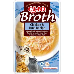 Пауч Inaba Ciao Broth для котів тушкована курка з тунцем у бульйоні, 40 г
