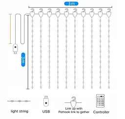 Світлодіодна Smart LED Гірлянда штора 3х3 метри 200 Led Lights, WiFi+Bluetooth, IP44 - мініатюра 5