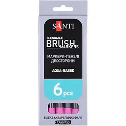 Маркер акварельний Santi Brush Marker SWB-08 фуксія двосторонній 6 шт. (391064) - мініатюра 4