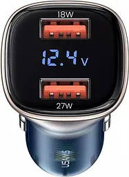 Автомобільний зарядний пристрій Usams US-CC154 C29 Dual Ports Digital Display 45W 5A light gold - мініатюра 4
