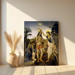 Інтер'єрна картина Хрещення Христа, Андреа дель Верроккйо, Andrea del Verrocchio, Baptism of Christ, релігійний декор, 60×50 см (id6959) - мініатюра 2