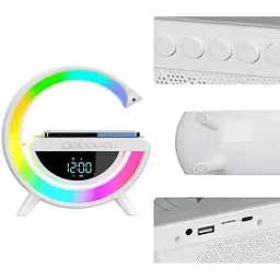 Світильник з бездротовою зарядкою для телефону BT-3401 Bluetooth FM RGB Білий - мініатюра 8