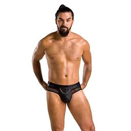 Чоловічі труси з ланцюжком Passion 030 SLIP TOM L/XL Black, екошкіра, відкриті сідниці - мініатюра 3