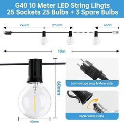Світлодіодна гірлянда Outdoor Power, 10 м Fairy Lights Outdoor Lights з 25 + 3 лампами G40 IP44 Водонепроникні, Внутрішні - мініатюра 8