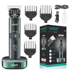 Машинка для стрижки волосся VGR V-671 LED-дисплей акумуляторна 4 насадки 2500mAh 5W Black - мініатюра 2