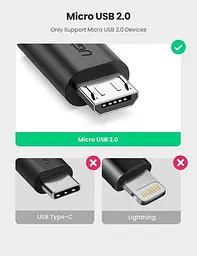 Кабель-адаптер UGREEN US133 Micro USB OTG круглий 12СМ Black (10396) - мініатюра 2