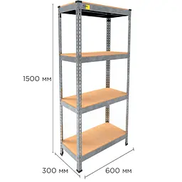 Металевий стелаж Emby Light Series (розмір 1500х600x450мм) 4 полиці ДСП до 100кг Оцинкований - мініатюра 2