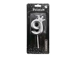 Свічка-цифра PELICAN "9" 6см срібло 3D з короною арт.863119