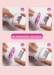 Епілятор жіночий VGR з 3 насадками, Пемза, Бритва, бездротовий, волога епіляція, 5 Вт Рожевий - мініатюра 6