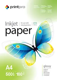 Фотопапір PrintPro, глянсовий, A4, 180 г/м², 500 арк (PGE180500A4)