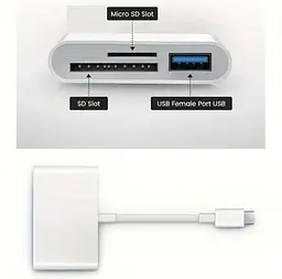 Універсальний кардридер 3-в-1 (SD/TF/CF) з Type-C і USB-портами, OTG-адаптер для телефонів, ноутбуків та ін. - мініатюра 2