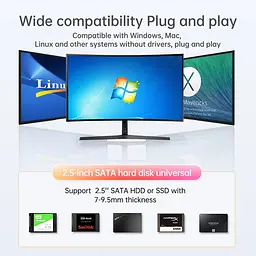 Корпус для жорстких дисків ACASIS EC-7252 USB 3.0 з підтримкою RAID до 12 ТБ для SATA HDD/SSD 2,5 дюйма (Синій) - мініатюра 7