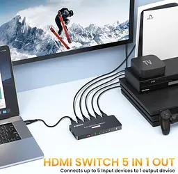 HDMI-перемикач 5 In 1 Out, HDMI Splitter 4K підтримує 4K 3D UHD - мініатюра 3