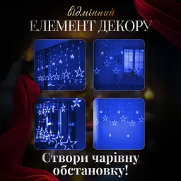 Гірлянда-штора Зірки розмір 3*0,7 м 12 фігур, синій GarlandoPro 1733054BL - мініатюра 13
