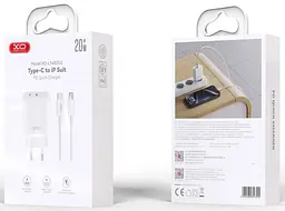 Сітчастий зарядний пристрій XO L145 double USB-L/USB-C 20W 3A with Lightning-Type-C cable Білий - мініатюра 2