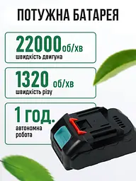 Акумуляторний садовий кущоріз 1320 об/хв для підстригання кущів і газонів, потужний тример - кущоріз + 2 насадки + 2 АКБ, у - мініатюра 8