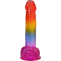 Фалоімітатор Doc Johnson Crystal Jellies Realistic 8.5 Inch з мошонкою, Rainbow - мініатюра 3