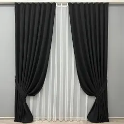 Комплект штор з тюлем VR-Textil Мікровелюр Petek, чорний з білим, 2 штори 100×270 см + тюль 300×270 см, арт. 71-154/1