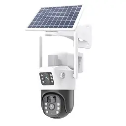 Поворотна погодозахисна IP Wi-Fi камера 2 лінзи із сонячною панеллю V380 / Вайфай камера від сонячної панелі - мініатюра 2
