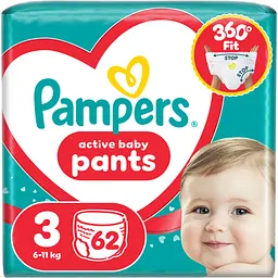 Підгузки-трусики Pampers Active Baby Pants Розмір 3 (6-11 кг) 62 шт.