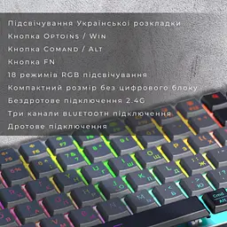 Клавіатура GamePro Red Swich Low Profile RGB Wireless Bluetooth USB Dark Gray бездротова (MK230R) - мініатюра 9