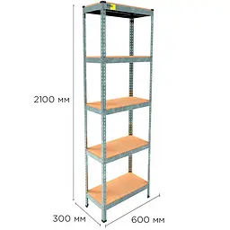 Металевий стелаж Emby Light Series (розмір 2100х600x300мм) 5 полиць ДСП до 100кг Оцинкований - мініатюра 2