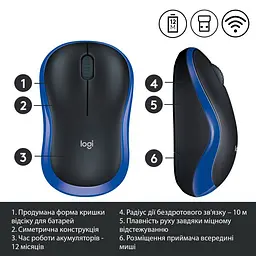 Мишка Logitech M185 Black/Blue L910-002239 - мініатюра 6