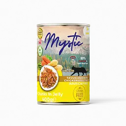 Повнораціонний вологий корм Mystic для дорослих котів шматочки з куркою та гарніром 400г.