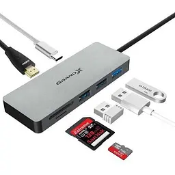 Хаб - Концентратор - адаптер Grand-X SG-512 USB TypeC to HDMI/3xUSB/Type-C/Card-Reader