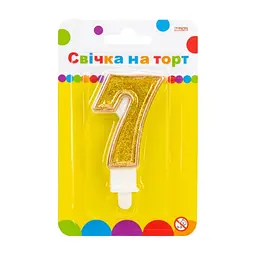 Свічка Maxi золотиста двостороння з блискітками "7", 7,62 см, на торт (MX622083-7)