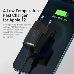 Мережевий адаптер живлення Baseus 20W Cube PD Type-C (CCXF-A01 / CCXFK20E) зарядний чорний - мініатюра 4