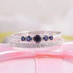 Каблучка з білого золота з сапфірами і діамантами 18 K-0284 - мініатюра 2