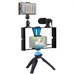 Комплект блогера Puluz PKT3023 4в1 (постійне світло, штативне кріплення, тримач для телефону, мікрофон