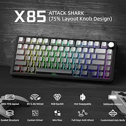 Бездротова клавіатура ATTACK Shark X85 Grey 75% | RGB підсвітка | бокове гравіювання - мініатюра 7