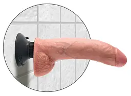 Вібратор King Cock Vibrating Cock With Balls 23 см тілесний - мініатюра 4