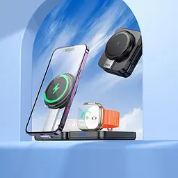 Зарядка Qi HOCO Ingenious 3-in-1 folding magnetic wireless charger CQ11 |15W| - мініатюра 2