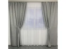 Льняні мармурові блекаут штори світло-сірого кольору 2шт. 150х270 з білим шифоновим тюлем 400х270, на ALBO pbe0052671 - мініатюра 4