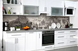 Вініловий кухонний фартух Гобелен наклейка для кухні Замок ПВХ Природа Сірий 60х300 см Happy Pocket Z181444