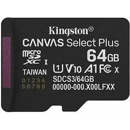 Карта пам'яті microSDXC (UHS-1) Kingston Canvas Select Plus Gen3 64Gb class 10 А1 (R-100MB/s)