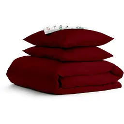 Комплект постільної білизни Cosas євро з простирадлом на резинці RUBY CS6 200 x 220 см (Ranfors79_Bordo_El-FoliageBirds_200)