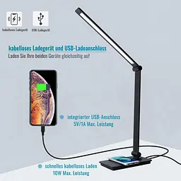 Настільна LED-лампа з бездротовою зарядкою, USB та регулюванням яскравості - мініатюра 6