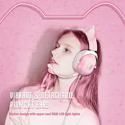 Ігрові дротові навушники Onikuma X11 з котячими вушками з мікрофоном і LED RGB підсвічуванням Рожевий - мініатюра 3