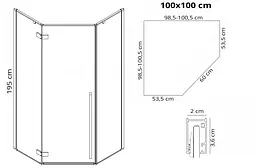 Душова кабіна Rea Diamond 100x100 black mat REA-K5623, Чорний матовий, Універсальна, прозорий - мініатюра 7