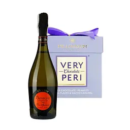 Набір: Ігристе вино Piccini Prosecco Extra Dry біле екстра сухе 12% 0.75 л + Цукерки Millennium Very Peri з арахісом, родзинками, злаковими пластівцями та солоною карамеллю 140 г