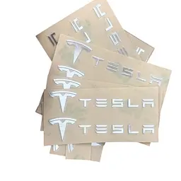 Наліпка з логотипом Tesla метал, на клейкій стрічці 1шт (універсальна) - мініатюра 4