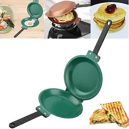 Сковорода для млинців та панкейків подвійна Pancake Maker Ø 19 см з антипригарним покриттям, Kitchen Master Зелений 86740 - мініатюра 2