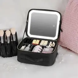 Косметичка-органайзер для косметики з LED дзеркалом Cosmetic Club, дорожній кейс для макіяжу з підсвіткою Чорний - мініатюра 2